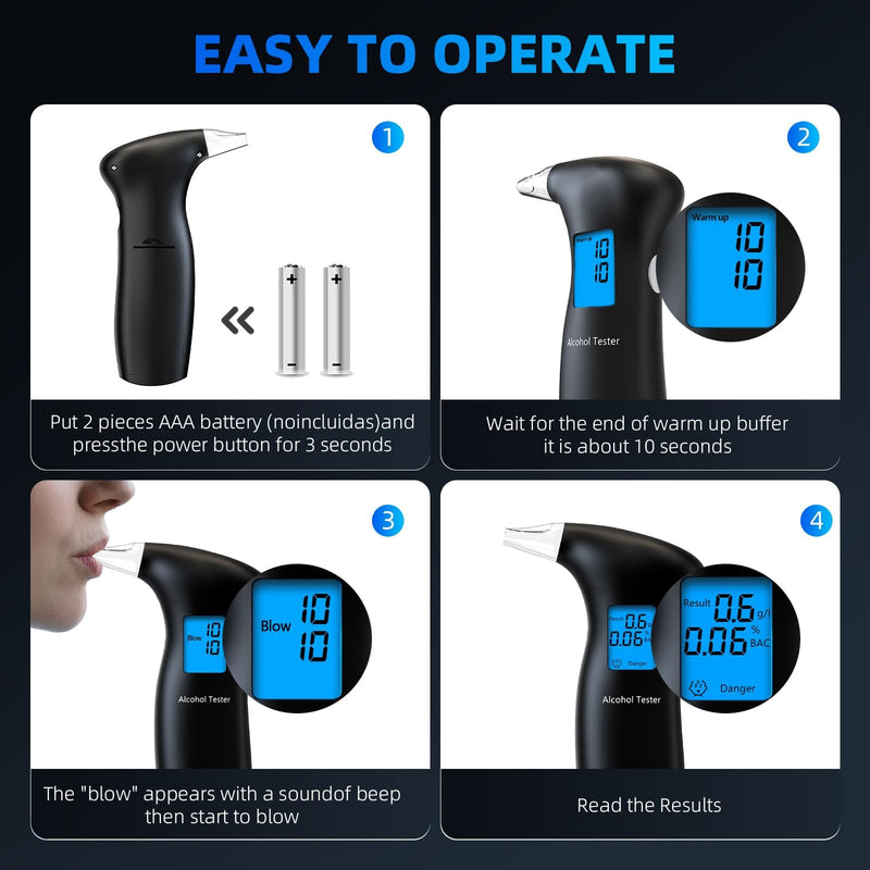 [Australia] - Breathalyzer with Blue Backlit LCD - Professional Auto Power Off Alcohol Breathalyzer Tester, Easy to Carry for Party and Family Activities 
