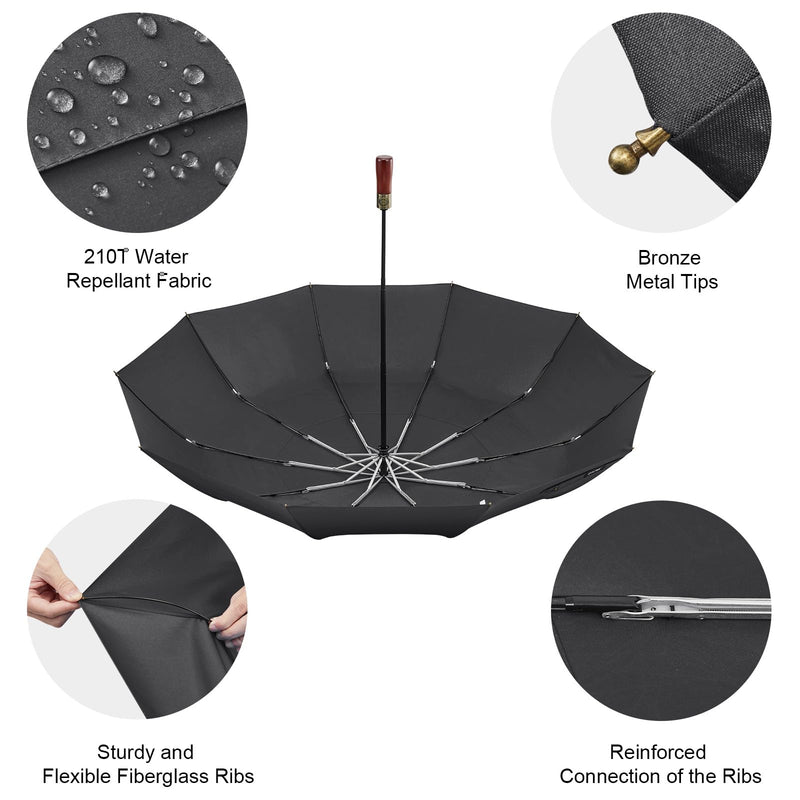 G4Free 54" Automatic Open Folding Travel Golf Umbrella + 46" Automatic Windproof Umbrella, Double Canopy, Black