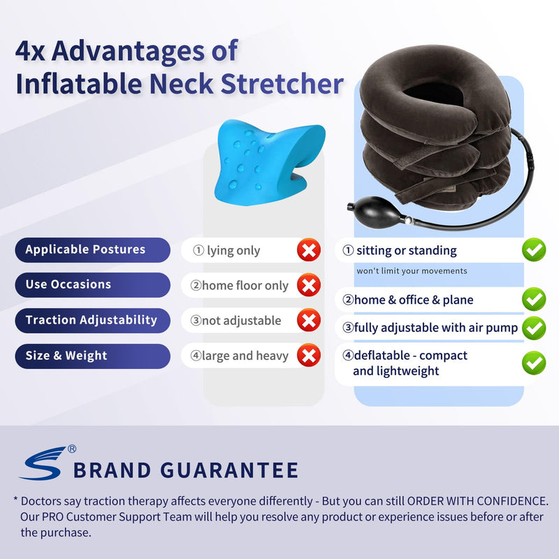 [Australia] - S Cervical Neck Traction Device for Instant Neck Pain Relief - Inflatable & Adjustable Neck Stretcher Neck Support Brace, Neck Traction Pillow for Home Use Neck Decompression (Classic Gray) 