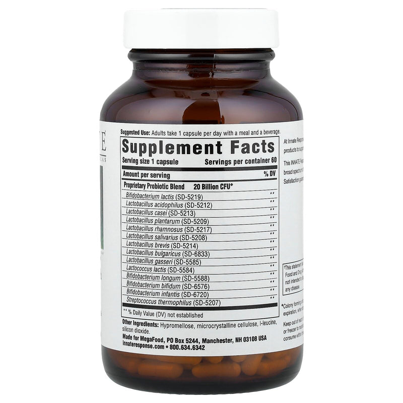 Innate Response Formulas Flora 20-14 Probiotic Ultra Strength, 60 Capsules | Digestive Health & Immune Support Supplement for Women & Men, 20 Billion CFU, 14 Strains, Vegetarian, Non-GMO, 60 Servings 60 Count (Pack of 1)