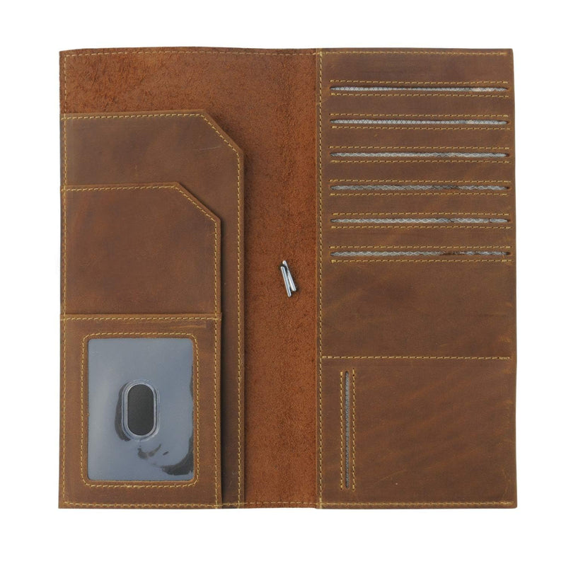 WANDERINGS Genuine Leather Passport Wallet - 4.25 x 9 - Large Leather Passport Holder for Travel - Folding Leather Travel Wallet Case with RFID Blocking, Travel Organizer for Men and Women Tall