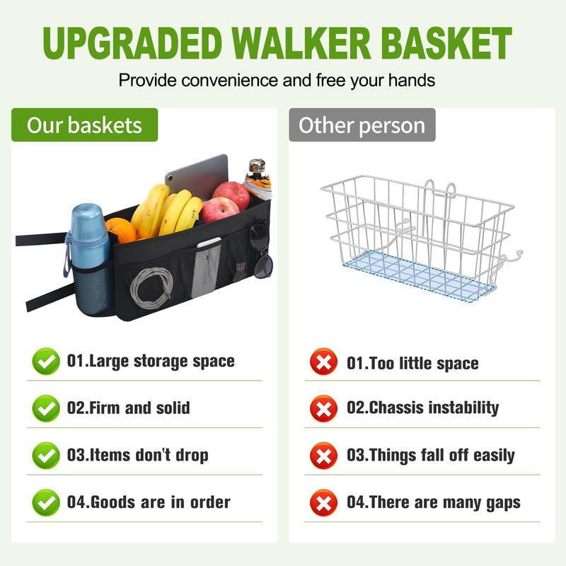 [Australia] - Upgrade Walker Basket with Cup Holder, Foldable Walker Storage Bag for Seniors with Big Capacity & Never Tipping Over, Best Gift for Family Black 