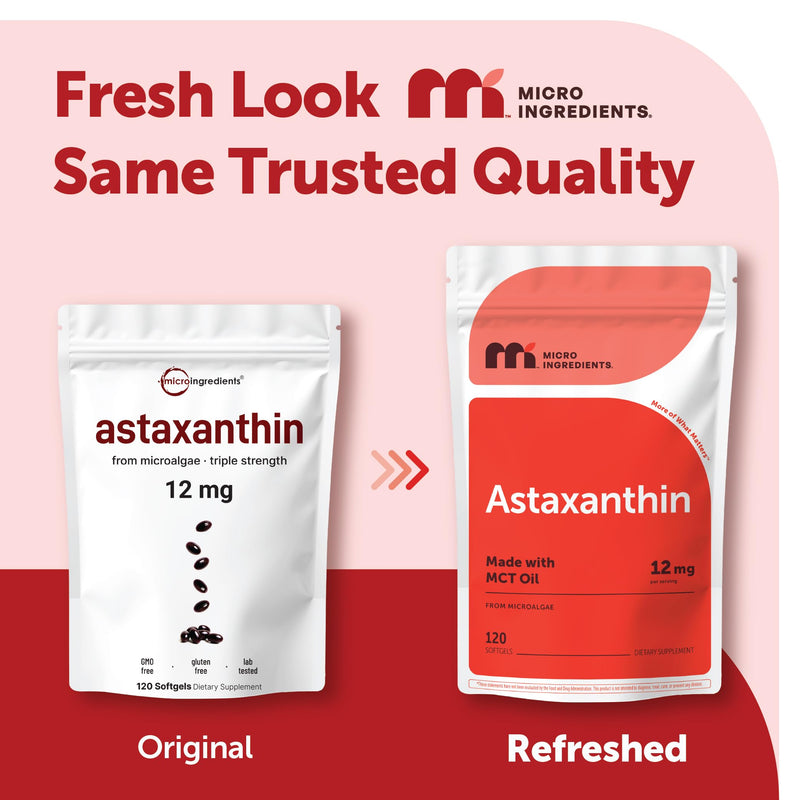 Micro Ingredients Astaxanthin 12mg Per Serving with MCT Oil, 120 Softgels | 4 Month Supply. Natural Microalgae Sourced Astaxanthin Supplement. Easy-to-Swallow. Non-GMO, Gluten Free, Soy Free. 120 Count (Pack of 1)