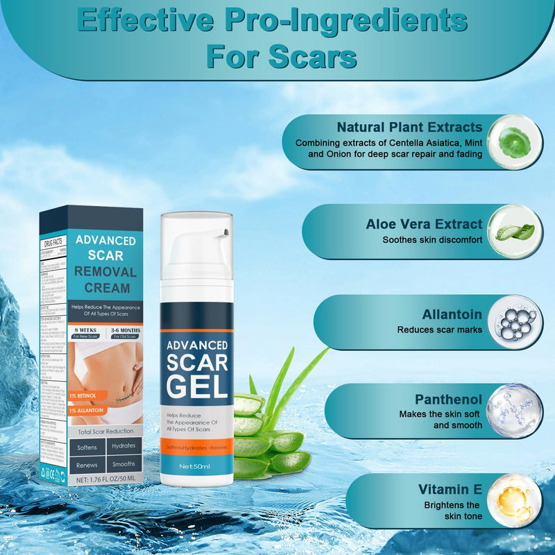 [Australia] - Scar Cream, Advanced Scar Gel for Old & New Scars, Professional Scar Removal Cream For Surgical Scars, Face, Body, Leg, Acne, Stitches, Burns, C-Section, Keloids, 1.76oz Large Blue 
