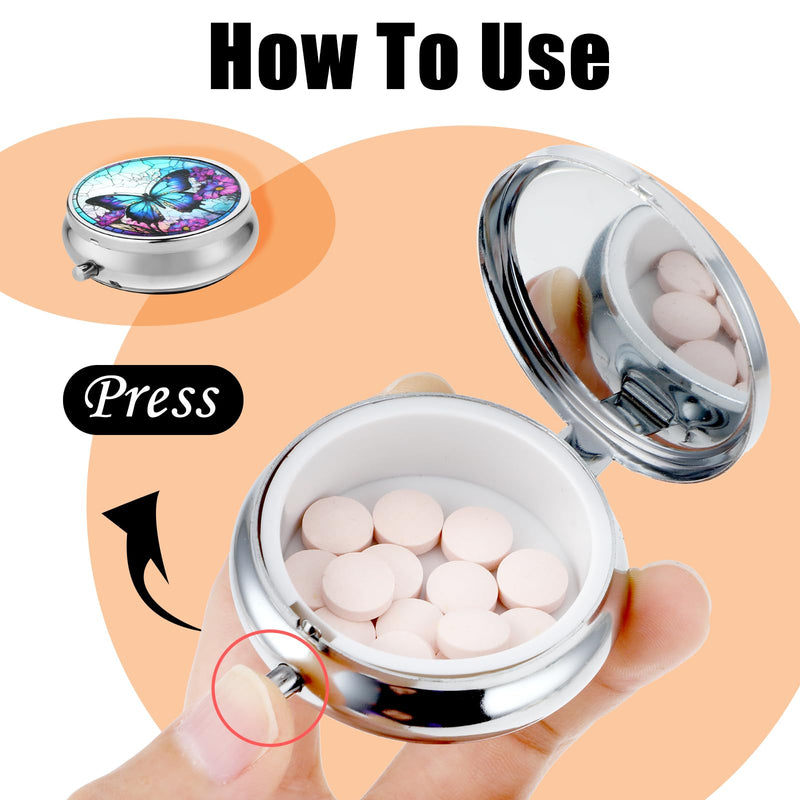 ElevateTech Small Pill Case, Portable Mini Travel Pill Container, Compact Purple Daily Storage Boxes 3 Compartments Suitable Wallets Pockets Handbags Vitamins Supplements Fish Oil