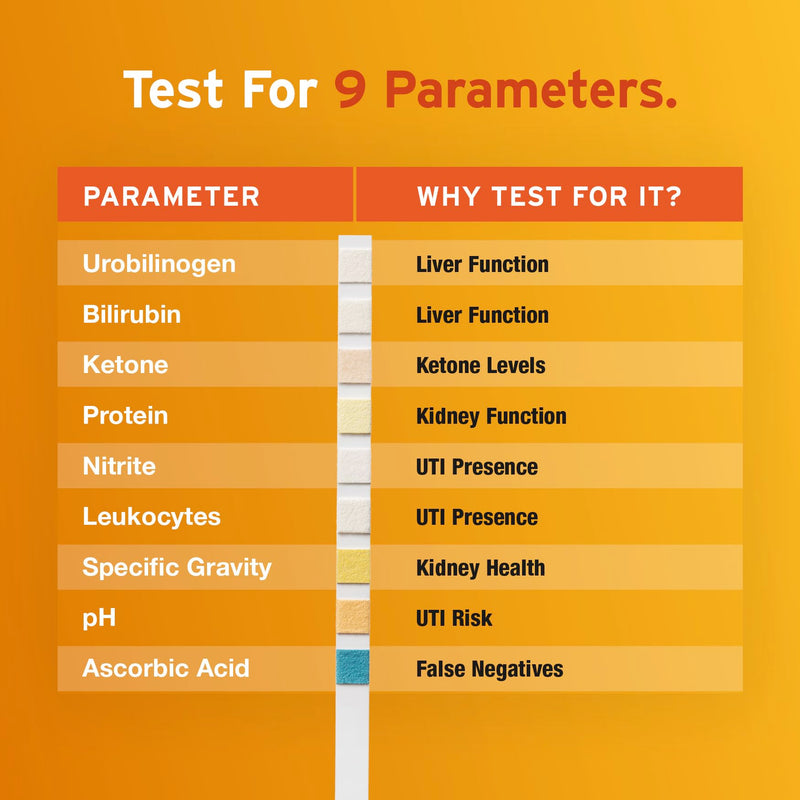 100 x AYDMED 9-in-1 UTI Test Strips | 9 Parameter Urine Test Strips for Leukocytes, Nitrite, Specific Gravity, pH, Protein, Urobilinogen, Bilirubin, Ketone & Ascorbic Acid | FSA & HSA Eligible