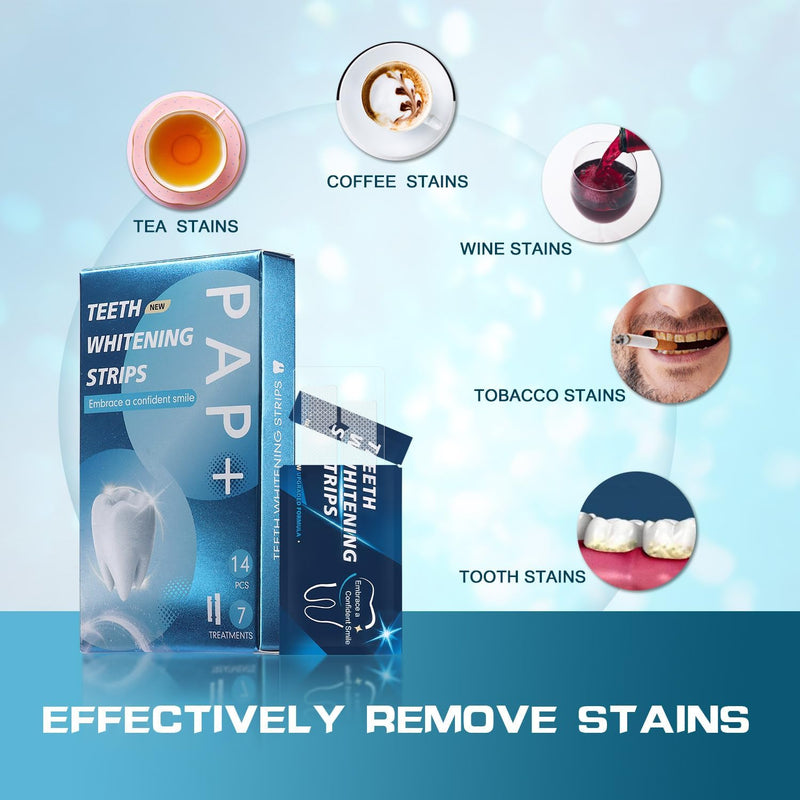 [Australia] - Teeth Whitening Strips - 14 Whitening Strips for Teeth Sensitive, Professional, Fast Remove Smoking, Coffee, Wine Stains, Teeth Whitening Kit Pack of 7 Non-Slip Strips Treatments Unflavored 14 Count (Pack of 1) 
