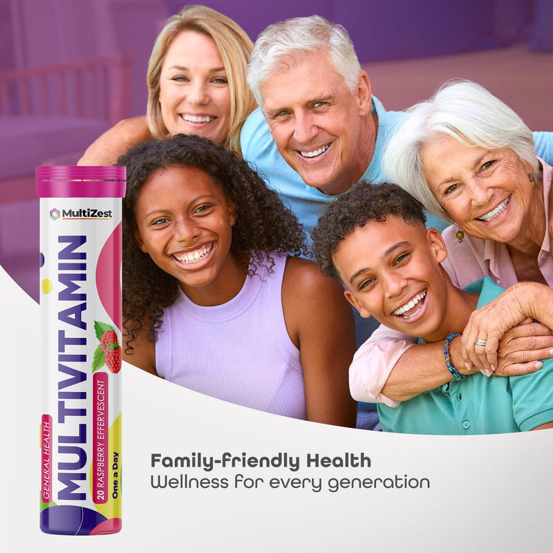 Multivitamin Effervescent| Raspberry Flavour|20 Tablets x 6| MultiZest Brand 20 count (Pack of 6)