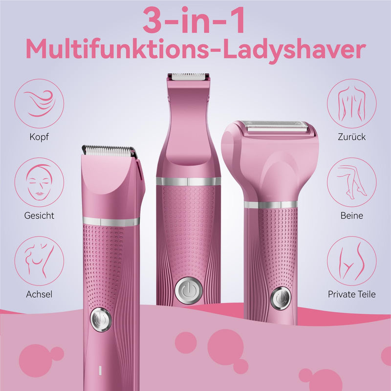 [Australia] - Unibono women's electric razor kit, 3-in-1 intimate razor for women, women's razor wet and dry razor trimmer for bikini area, armpits, legs, USB-C rechargeable with storage bag, pink 