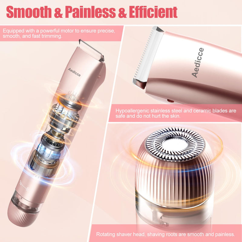 [Australia] - Bikini Trimmer for Women 2 in 1, Dual Head Womens Electric Shaver, Electric Razors for Pubic Hair, IPX7 Waterproof Rechargeable Facial Hair Removal for Shaving Underarm Leg Arm Body Face, Rose Gold 