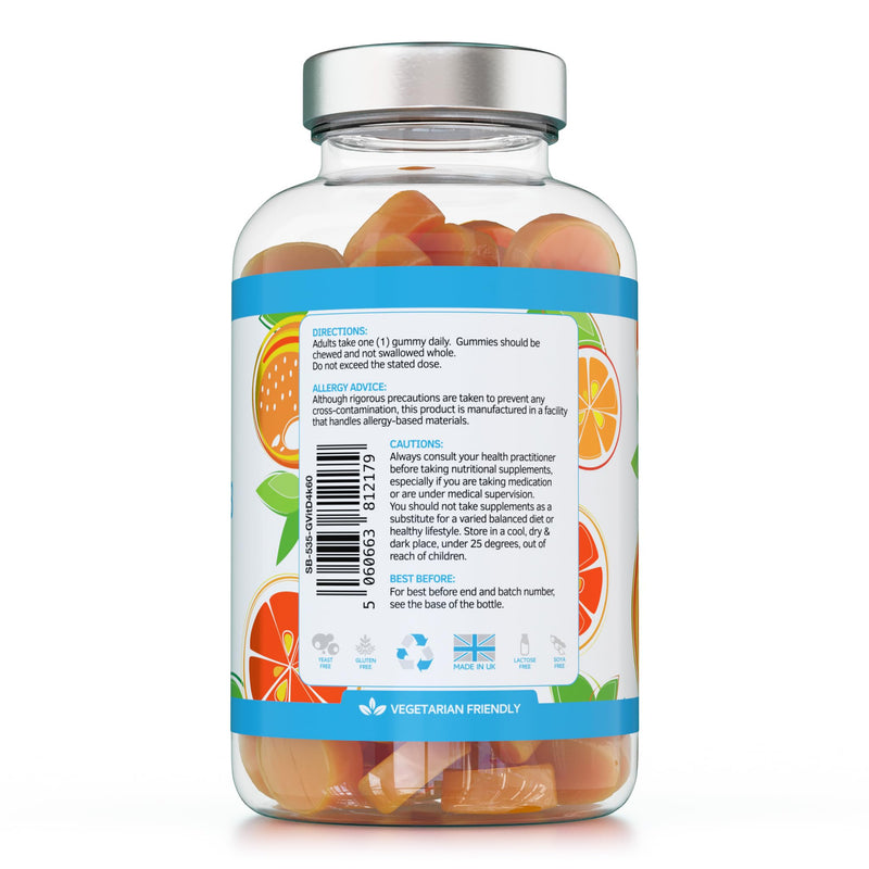 Vitamin D3 Gummies 4000IU, 100µg - 60 Natural Orange Flavour Chewable Yummy Gummies - 2 Month Supply - Made in the UK