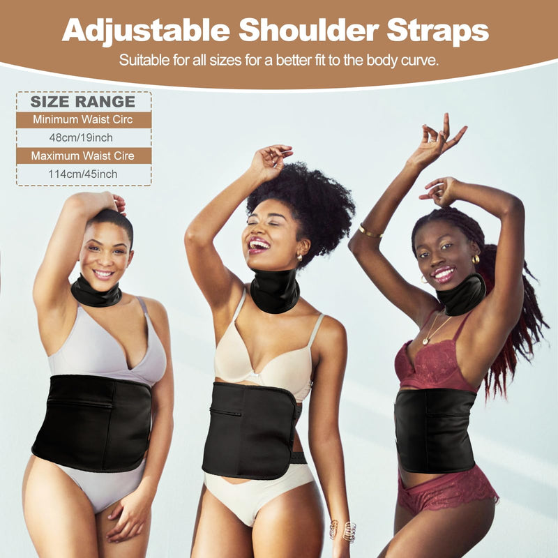 [Australia] - Organic Castor Oil Pack Wrap - Reusable Castor Oil Compress Wrap Kit with Adjustable Elastic Shoulder Straps - Organic Flannel Castor Oil Packs - Waterproof & Oil-Proof - Machine Washable Black 