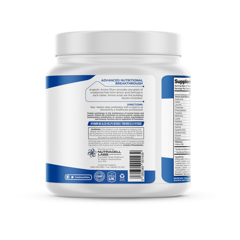 Anabolic Amino Acid Plus+ BCAA Tablet (90 Servings / 180 Amino Acids) with Vitamin B6 to Reduce Tiredness and Fatigue