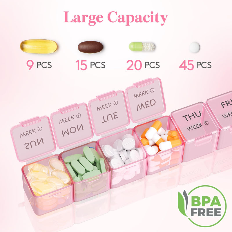 Lifewit Monthly Pill Organizer, 28 Day Pill Box, 4 Weeks One Month Vitamin Cases, Large Compartments Medicine Organizer for Fish Oils, Supplements, 28 Grids, Pink