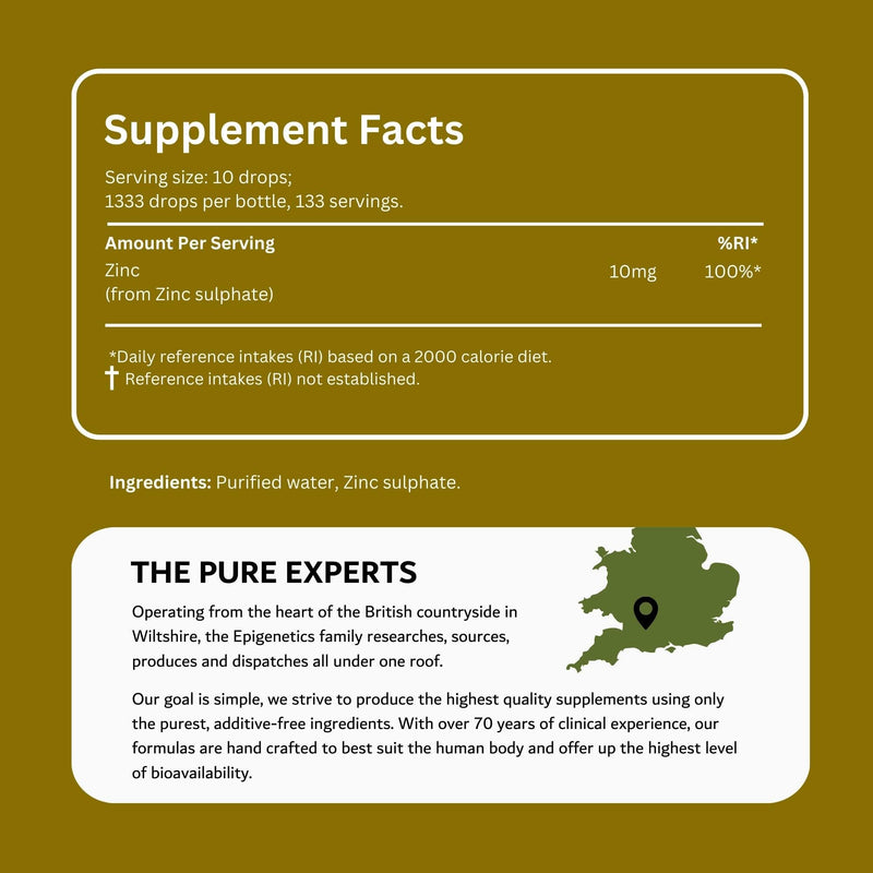 Zinc Sulphate 100ml Liquid Supplement Drops | 4 Months Supply, 133 Servings Per Bottle. No Sugar or Artificial Additives | 100% RI per Serving | UK Made & Vegan