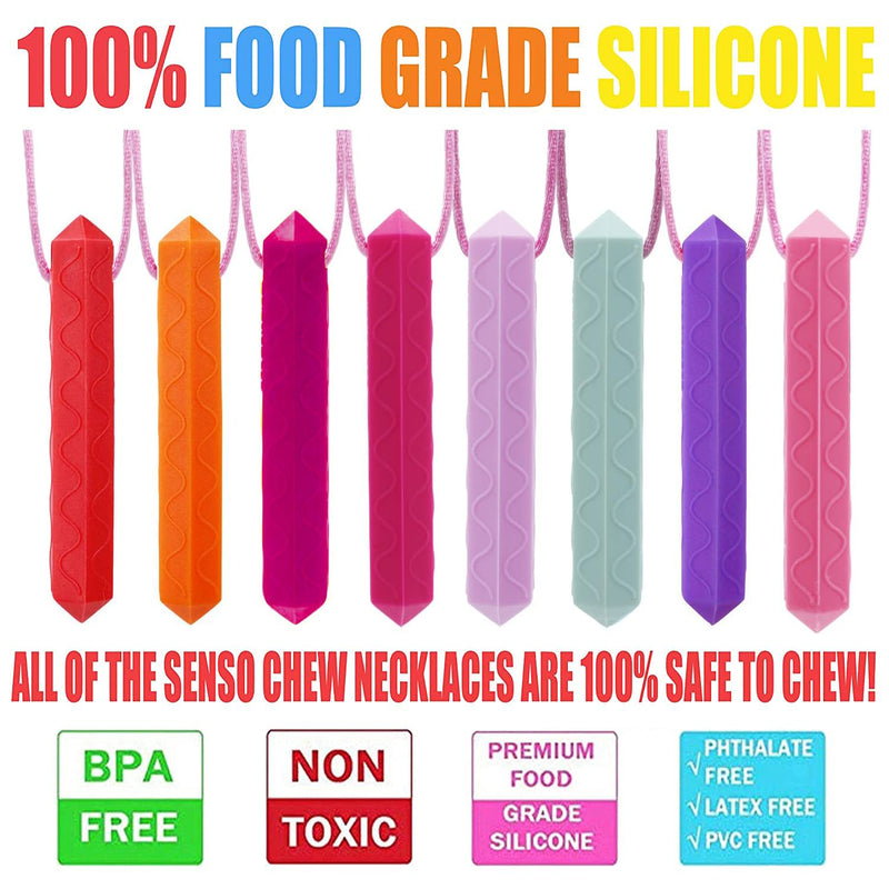 [Australia] - Sensory Chew Necklace for Girls by GNAWRISHING, 8 Pack Diamond Chew Necklaces for Sensory Kids, Made from Food Grade Silicone for Autistic, ADHD, Oral Motor (Tough, Long-Lasting) 