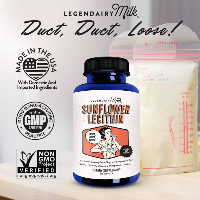 [Australia] - Legendairy Milk Sunflower Lecithin, 1200mg Organic Sunflower Lecithin Supplement for Clogged Milk Ducts, Made in USA, 200 Softgels 