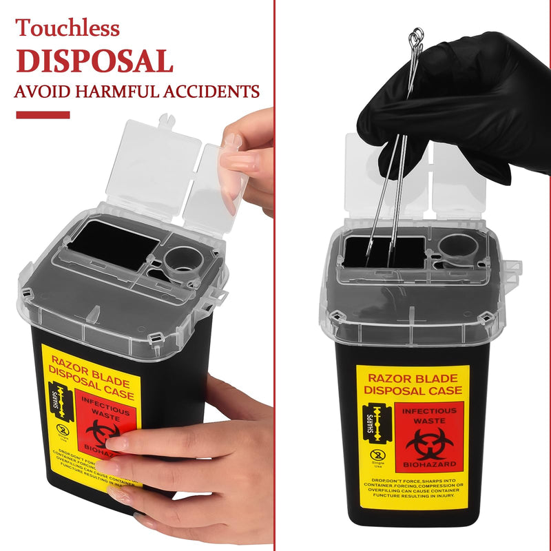 [Australia] - ATOMUS 2pcs 1L Black Tattoo Plastic Sharp Container Box Sharps Containers Needle Destruction Waste Bin Needle Disposal Bin with Lid for Tattoo Eyebrow Blade 
