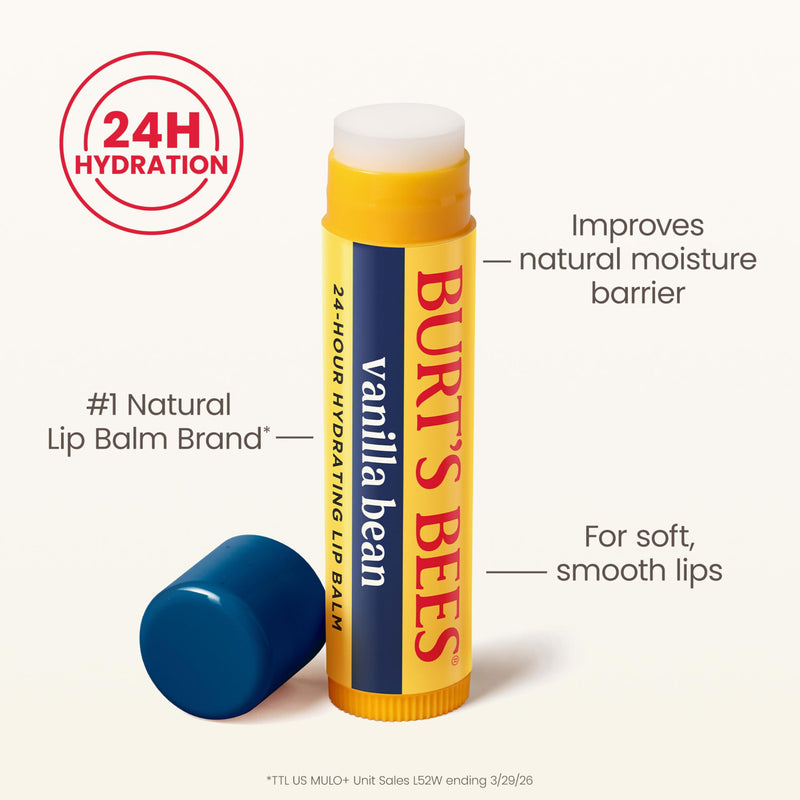 Burt's Bees Lip Balm, Vanilla Bean, Lip Moisturizer With Responsibly Sourced Beeswax, Tint-Free, Natural Conditioning Treatment, 1 Tube, 0.15 oz. 1 Count (Pack of 1)
