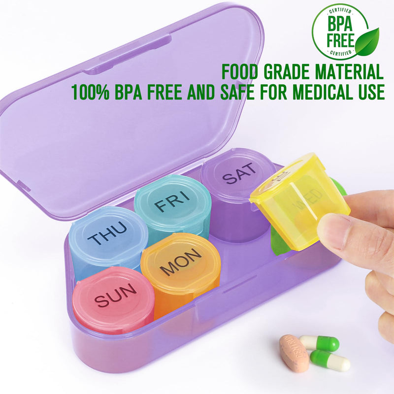 NatureTouch Weekly Pill Organizer, BPA Free Medicine Organizer Rainbow 7 Day Pill Box, Daily Portable Pill Conatainer for Pills/Vitamin/Fish Oil/Supplements [Lastest Version],Purple Purple