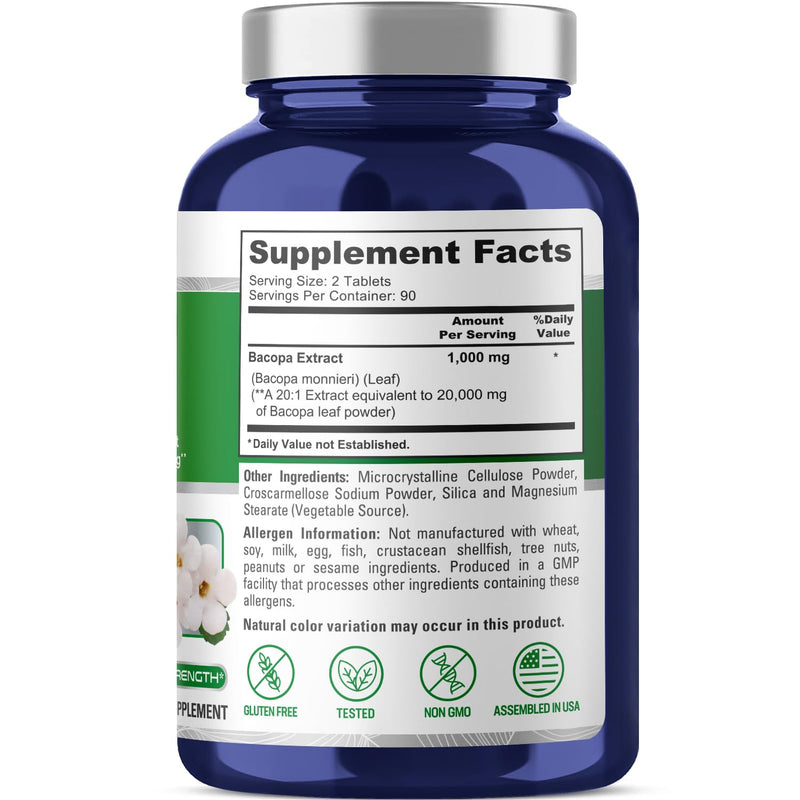 [Australia] - NusaPure Bacopa Leaf Monnieri Extract 20,000 mg 180 Tablets (Extract 20:1, Non-GMO, Gluten Free) 