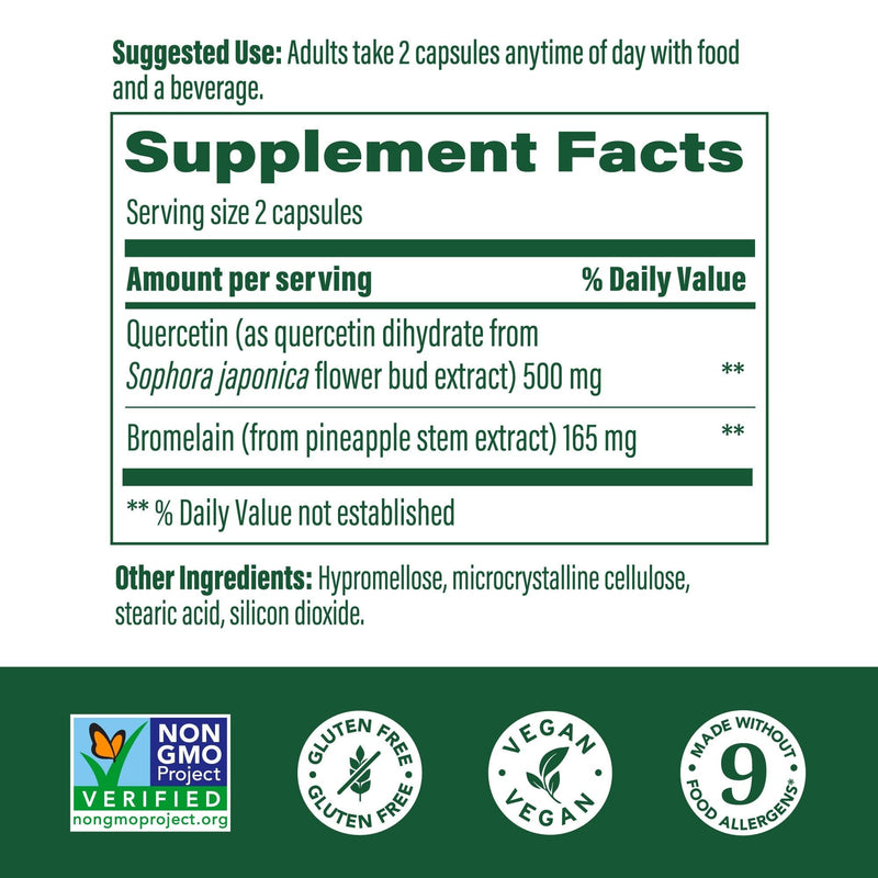 [Australia] - MegaFood Quercetin with Bromelain - Respiratory & Seasonal Immune Support Supplement - Quercetin 500mg Capsules & Enhanced Absorption with Bromelain - Vegan, Gluten-Free - 60 Capsules, 30 Servings 