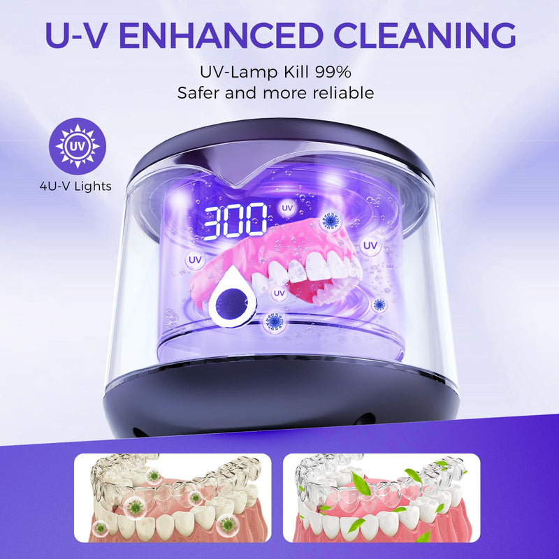 [Australia] - Ultrasonic Retainer Cleaner, 45kHz Denture Cleaner Machine, 5min and 10min Modes, 200ml Dental Cleaning Pod, MouthGuard Cleaner for Aligner Jewelry EPA Est. No.104222-CHN-1 