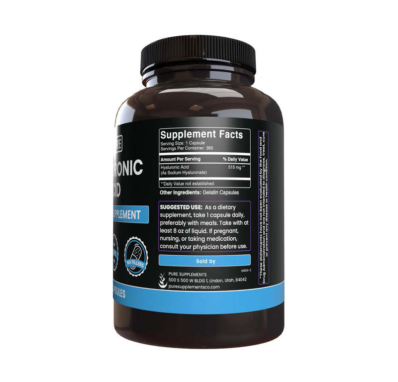 [Australia] - Pure Original Ingredients Hyaluronic Acid (365 Capsules) No Magnesium Or Rice Fillers, Always Pure, Lab Verified 