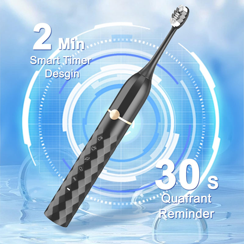 [Australia] - Electric Toothbrush Set, Equipped with 10 Brush Heads and Travel case, IPX8 Waterproof, 2-Minute Timer, 42000 high-Frequency Vibrations, 5 Modes, The First Choice for Gift Giving Black 