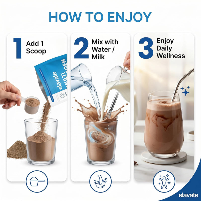 Elevate Multi Collagen Superblend Powder – Chocolate Flavor – 220g Sugar Free Protein Powder with Hyaluronic Acid & Vitamin C. Supports Healthy Skin, Hair, Nails & Joints