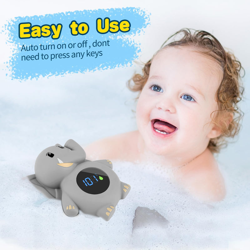 Baby Thermometer,with LED Display and Temperature Warning,Kids' Bathroom Safety Products,Bath Thermometer for Infants, Newborn,BPA-Free Bath Tub Thermometer (Elephants) elephants