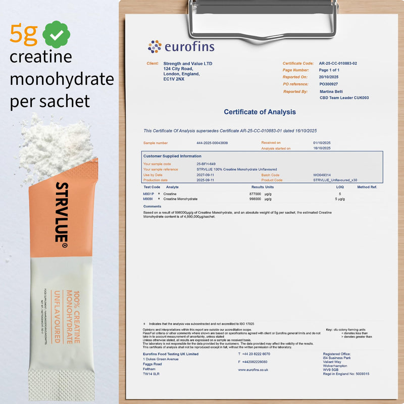 100% Pure Lab Tested Creatine Monohydrate Powder | 30x5g Travel Sachets | Ultra‑Fine Micronised | Unflavoured | Supports Muscle Growth, Strength, Recovery & Performance, Cognition | for Men & Women One Size