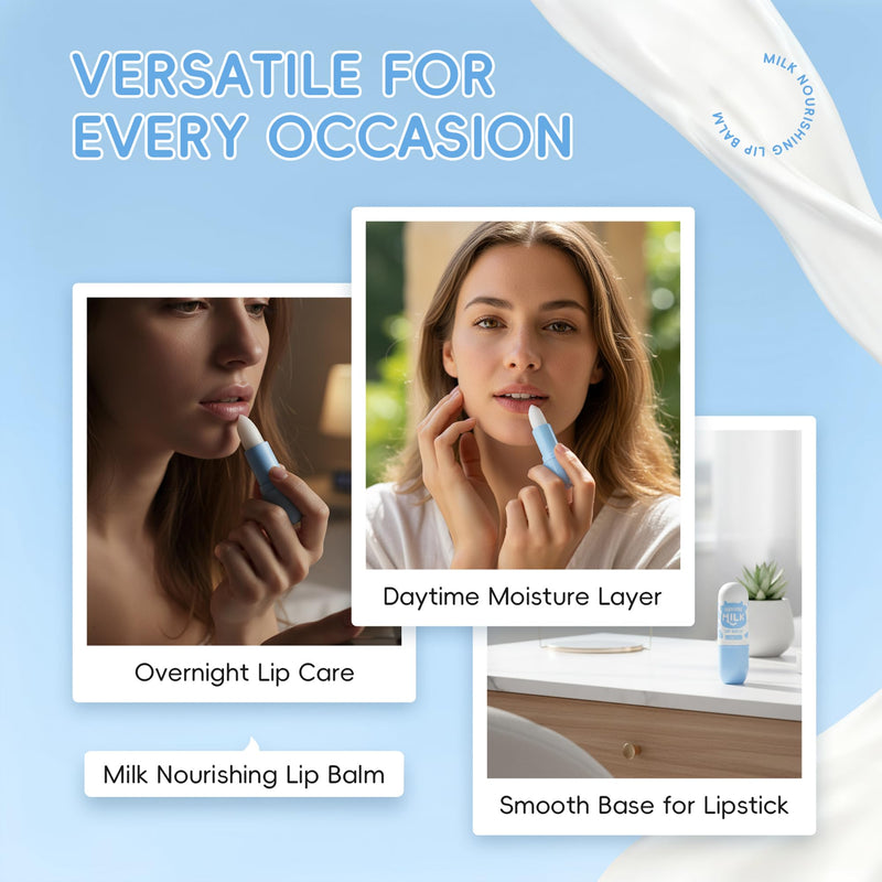 Milk Lip Balm Hydrating, Lip Moisturizer With Hyaluronic Acid, Shea Butter, Vitamin E, Skincare Overnight Lip Repair Stick Treatment Mask, 12hr Long-Lasting Moisture, Gifts for Women, 0.12 oz Transparent - Milk