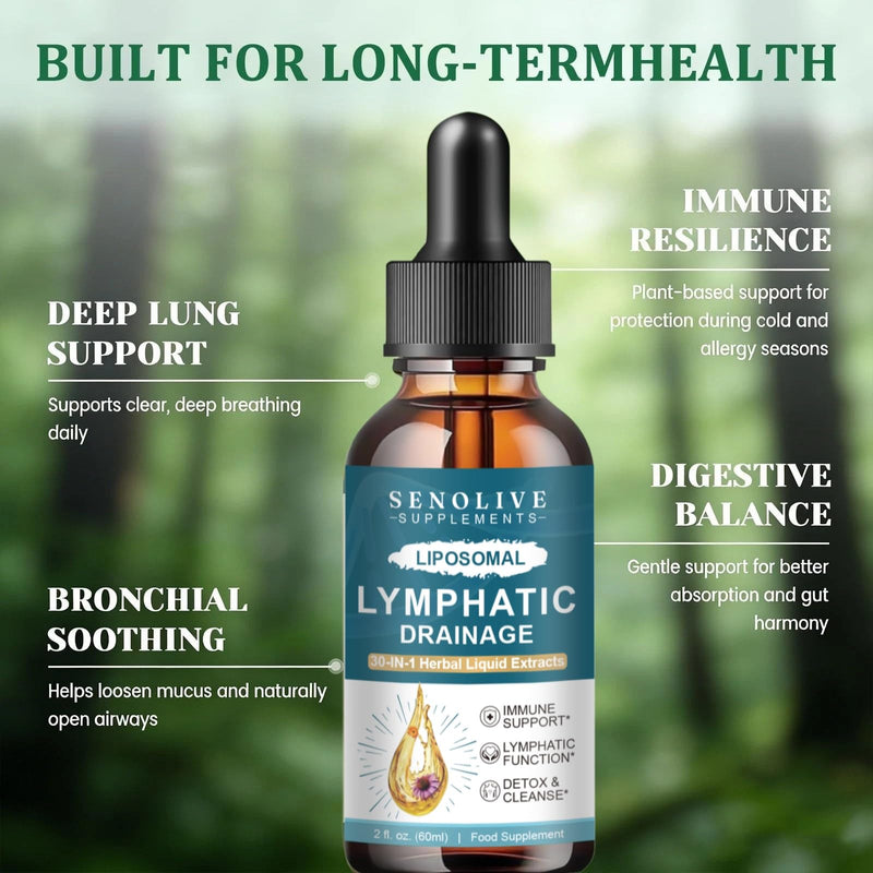 Liposomal Lymphatic Drainage Drops - 30 in 1 Organic Lymphatic Drainage Supplement with Burdock Root, Elderberry, Calendula, Cleavers Herb, Dandelion Supports Lymphatic Health, Vegan,Non-GMO, 60ml