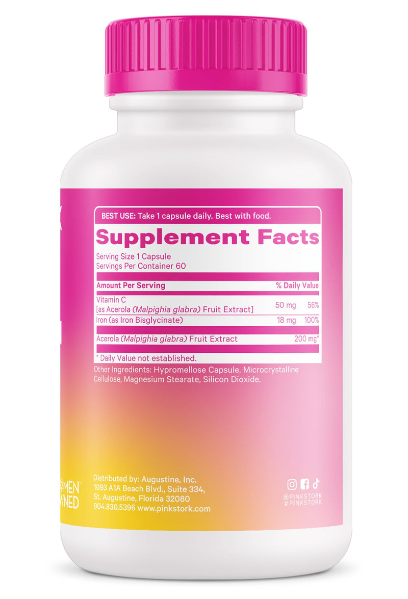 [Australia] - Pink Stork Prenatal Iron Supplement for Women - 18 mg Non-Constipating Iron & Vitamin C for Pregnancy, Postpartum, & Breastfeeding - Focus, Fatigue, & Blood Cell Production - 2 Month Supply 