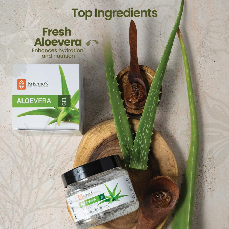 KRISHNA'S HERBAL & AYURVEDA Aloe Vera Gel, Pure Non-Sticky Transparent 3 In 1 Aloe Fresh Soothing Gel For Skin, Body & Hair, Vitamin E Natural Emollients, Dark Spots And Acne 250 g (Pack of 1) White