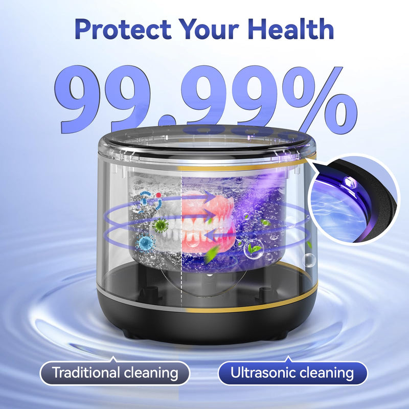 [Australia] - BlueFire Ultrasonic Retainer Cleaner for Dentures, Mouth Guard, Night Guard, Jewelry, 45kHz Professional Dental Ultrasonic Cleaner, Portable Ultrasonic Retainer Cleaner for Home Travel 