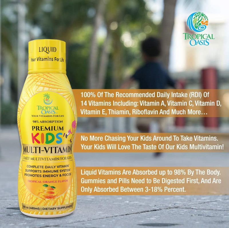 Premium Liquid Multivitamin For Kids | Sugar Free Kids Vitamins | 100% DV of 14 Vitamins for Kids | Multivitamin for Children Ages 4+ | Great Tasting, Non-GMO, Max 98% Absorption Rate- 16 oz, 32 Serv Kids Multivitamin