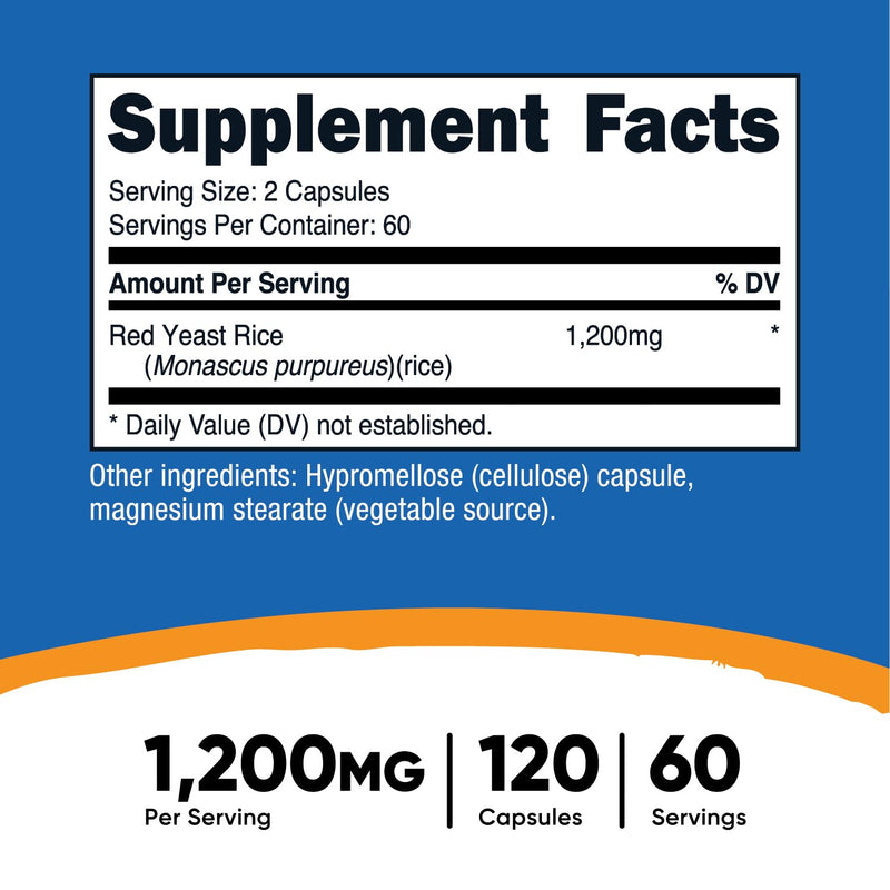 [Australia] - Nutricost Red Yeast Rice 1200mg, 120 Capsules - 60 Serv, Veggie Caps, Non-GMO, Gluten Free 
