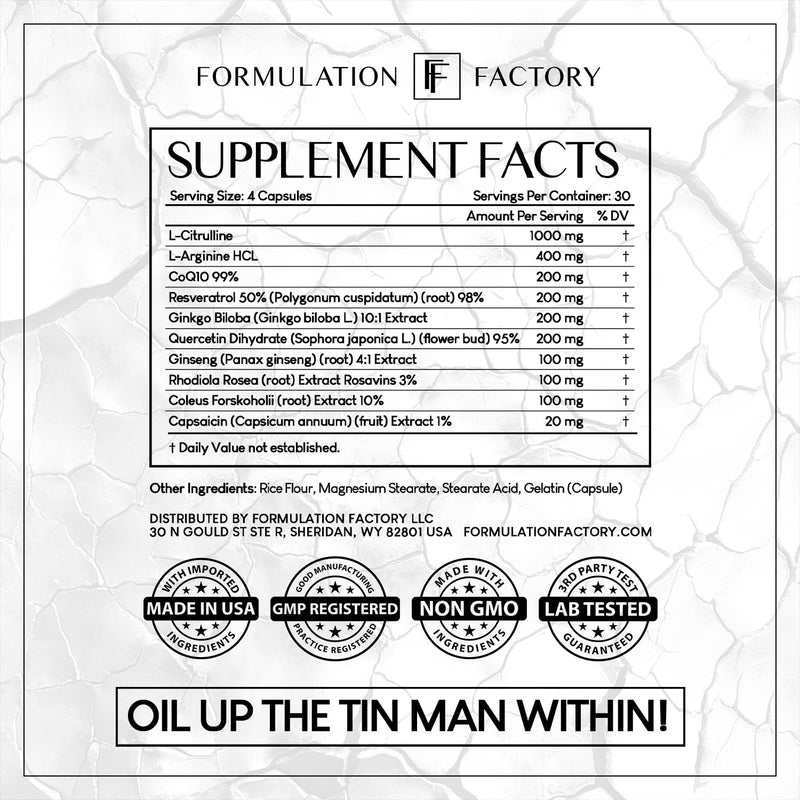 [Australia] - Heart of Steel: 10-in-1 Metabolic Maximizer Nitric Oxide Supplement, Blood Pressure Support, L Arginine, L Citrulline Natural Pre-Workout: Energy Management 120 Count 120 Count (Pack of 1) 
