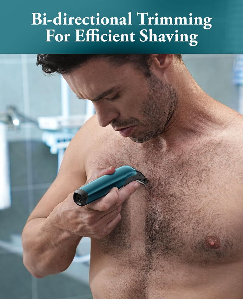 [Australia] - Body Hair Trimmer for Men - 6.0 Upgraded Electric Beard Trimmer, 2-in-1 Dual-Head Shaver and Body Groomer Connectivity Hybrid Face Body IPX6 Wet/Dry Use Groin & Ball Hair Painless Electric Razor Green Green-1 