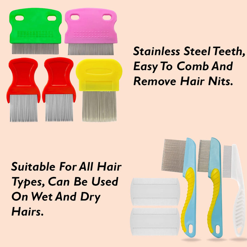 [Australia] - 10 Pieces Hair Nit Combs Remove Head Nits Fine Stainless Steel Teeth Head Nit Comb For Pets Kids And Adults 