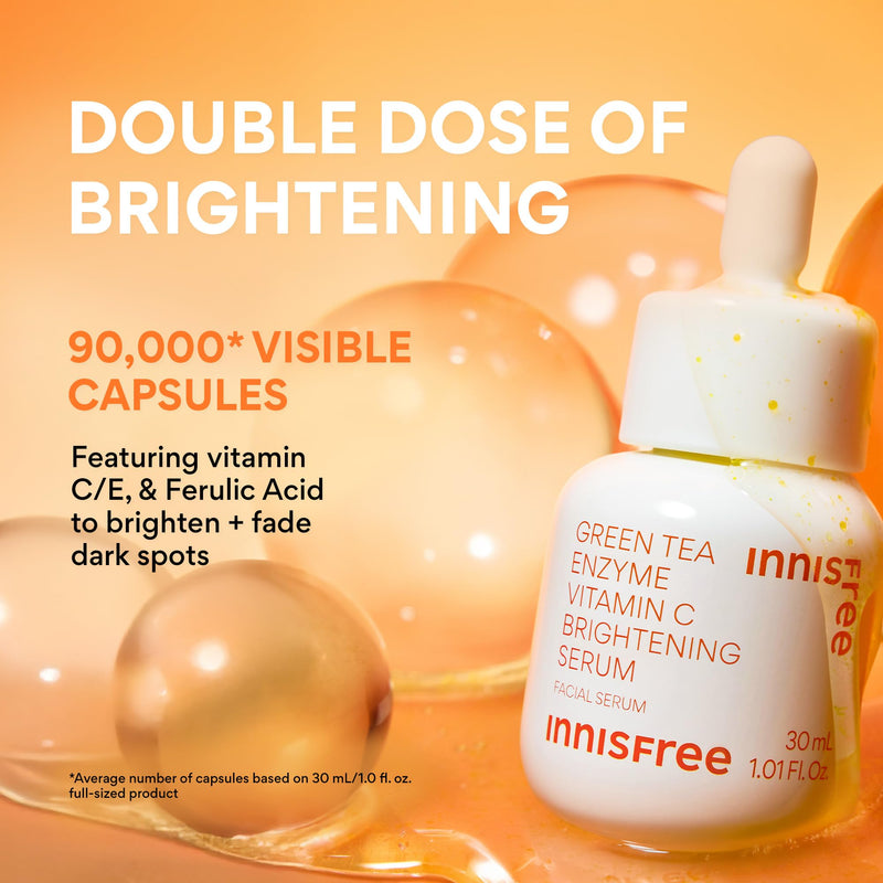Innisfree Green Tea Enzyme Vitamin C Serum for Brightening Dark Spot Correction, Korean Face Serum for Radiant Glow 1.69 fl .oz. / 50ml: Jumbo Size