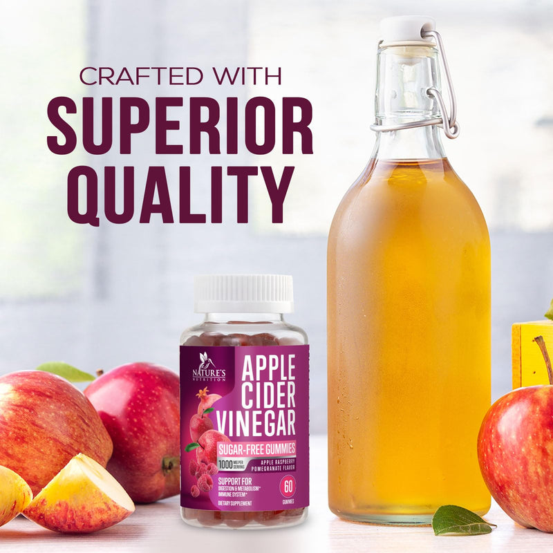 Apple Cider Vinegar Gummies 1000mg per Serving - Sugar Free Max Strength ACV Gummy Vitamins Supplement, Advanced Formula, Vitamin B12 Supports Metabolism & Energy, Keto Friendly, Vegan, 60 Gummies 60 Count (Pack of 1)