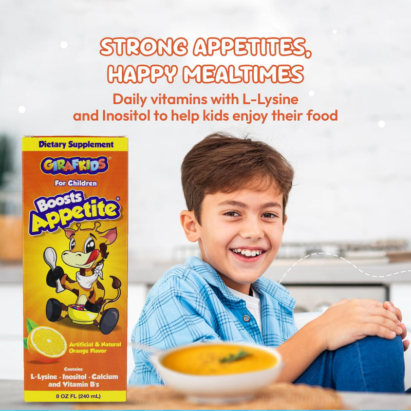 GirafKids Appetite Booster for Kids with L Lysine, 8 Fl Oz, Ages 4+ | Appetite Vitamins Syrup for Kids with L-Lysine, Inositol, Calcium, Vitamin B12 B6 B2 B1, Niacin - Healthy Growth & Energy 8 Fl Oz (Pack of 1)