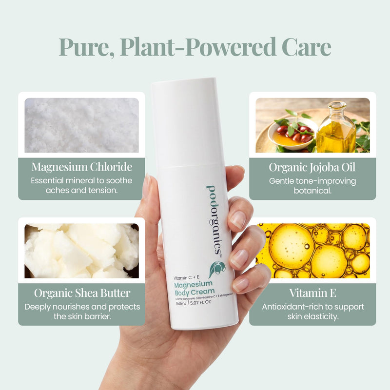 Magnesium Body Lotion - Cruelty Free Pregnancy & Postpartum | Relieves Leg Cramps, Restless Legs & Muscle Tension - Nurturing Vitamin C + E + Magnesium Cream for Deep Hydration 150ml