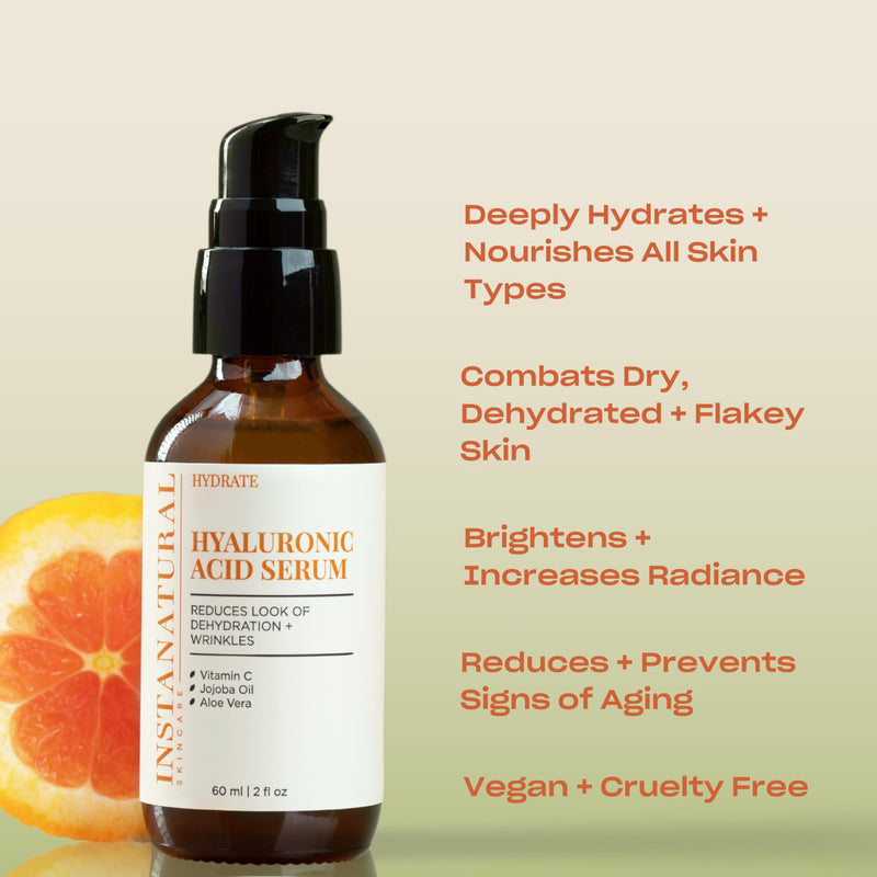 InstaNatural Hyaluronic Acid Serum for Face, Brightens, Hydrates, Reduces the Look of Fine Lines and Wrinkles, with Vitamin C, Jojoba Oil, and Aloe Vera, 2 Fl Oz | Reduces the Look of Fine Lines and Wrinkles, with Vitamin C, Jojoba Oil, and Aloe Vera, ...