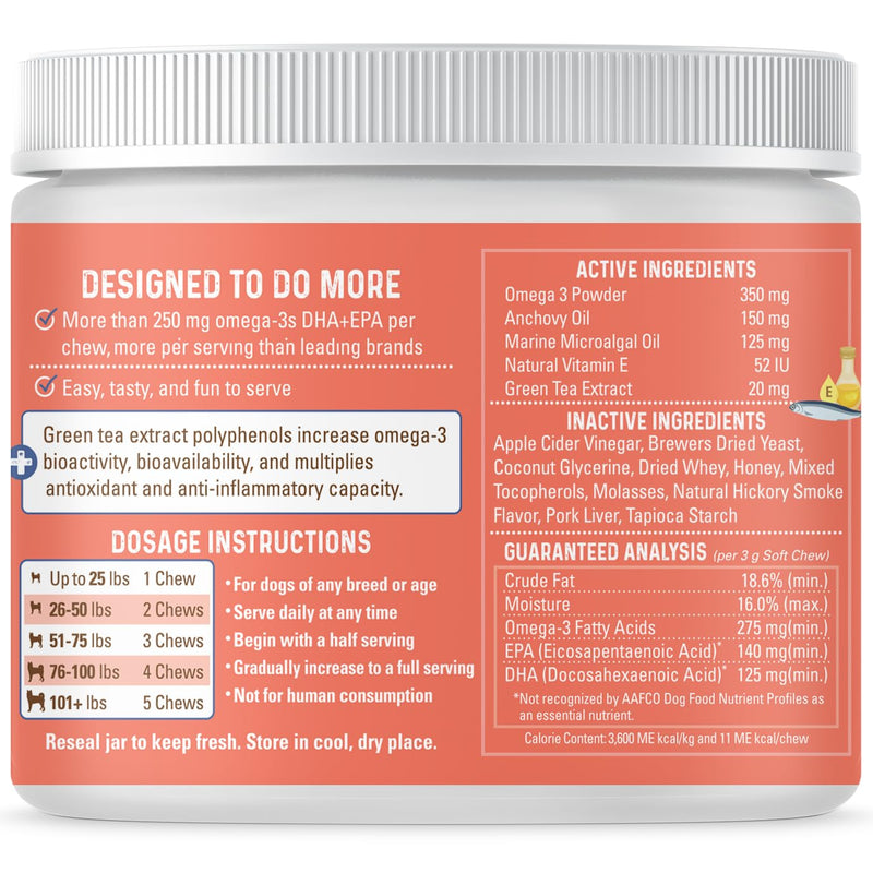 Bernie's OMG!!! Omegas 5X Extra Strength Omega-3s DHA+EPA, Chews with Fish Oil for Dogs, Ultimate Skin & Coat, Works as Dog Allergy Chews, Dog Calming Chews, Joint Supplement. (Pork) Pork - PawsPlanet Australia
