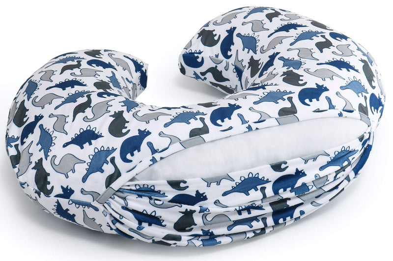 [Australia] - The Peanutshell Nursing Pillow Cover Set for Baby Boys or Girls | Dinosaur & Navy Blue Minky Dot | Unisex 2 Pack 