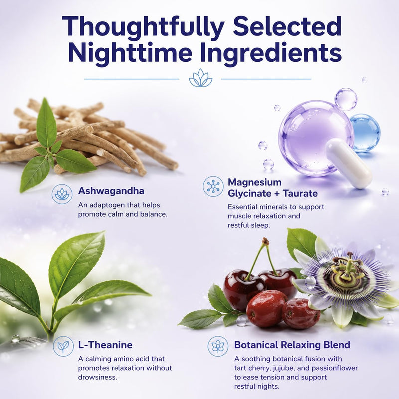 Sleep Gummies, with Cortisol Balance Support, Melatonin-Free Sleep + Vitamin Gummies with Ashwagandha, Magnesium Glycinate, L-Theanine, Strawberry Flavor, Relaxation & Restful Sleep, 60 Gummies